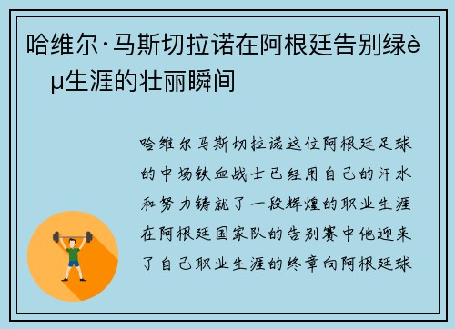 哈维尔·马斯切拉诺在阿根廷告别绿茵生涯的壮丽瞬间